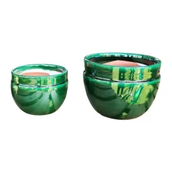 Pot en terre cuite émaillée coloris vert Les Poteries d'Albi Austral - Ø 16 x H 13 cm