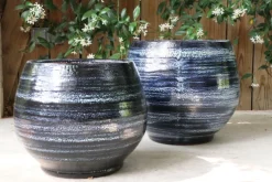 Pot en terre émaillée bleu Nuit étoilée Les Poteries d'Albi Bahia - Ø 25 x H 31 cm