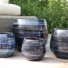 Pot en terre émaillée bleu Nuit étoilée Les Poteries d'Albi Cancale - Ø 17 x H 17 cm