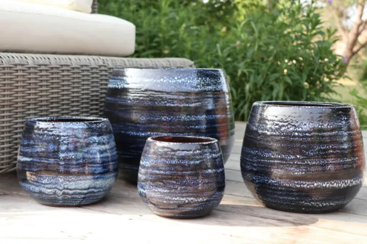 Pot en terre émaillée bleu Nuit étoilée Les Poteries d'Albi Cancale - Ø 17 x H 17 cm