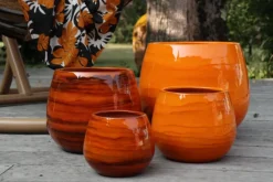 Pot en terre émaillée orange Savane Les Poteries d'Albi Cancale - Ø Ø 17 x H 17 cm