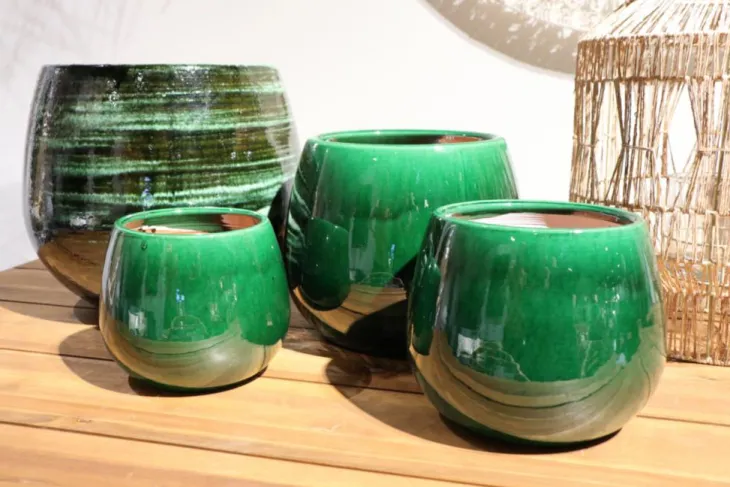 Pot en terre émaillée vert Jade Les Poteries d'Albi Cancale - Ø 25 x H 27 cm