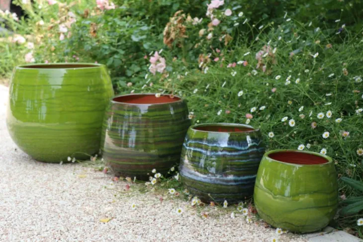 Pot en terre émaillée vert Forêt Les Poteries d'Albi Cancale - Ø 21 x H 21 cm