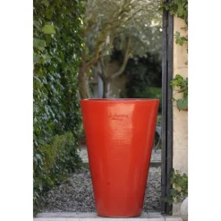 Pot Mazagran rouge tomate en terre cuite émaillée H 63 cm x Ø 55 cm