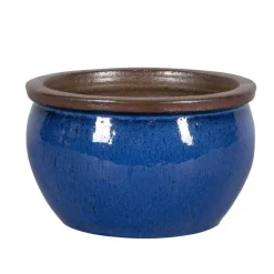Pot rond Bonn bleu en grès émaillé - Ø 33 x 21 cm