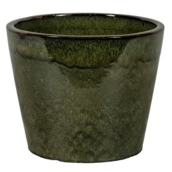 Pot rond en grès émaillé dripping vert Shanghai - Ø 27 x H 24 cm