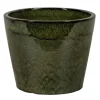 Pot rond en grès émaillé dripping vert Shanghai - Ø 21 x H 19 cm