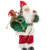 Père Noël traditionnel en tissu rouge et vert avec cadeaux - 30 cm