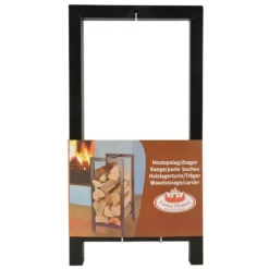 Range et portes buches coloris noir en acier - 30 x 23,5 x 59,7 cm