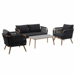 Salon bas de jardin 4 pièces chêne/anthracite chiné - CREADOR Taormina