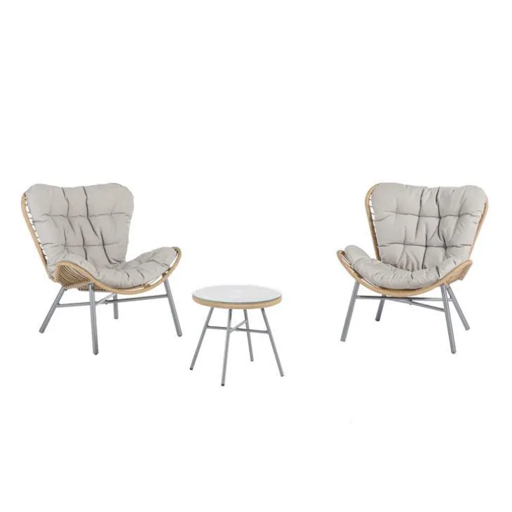 Salon de jardin en acier et résine tressée coloris noir et miel Hosta - 3 éléments (table basse et deux fauteuils)