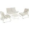 Salon de jardin en acier coloris beige Iris - 4 éléments (canapé, table basse et deux fauteuils)