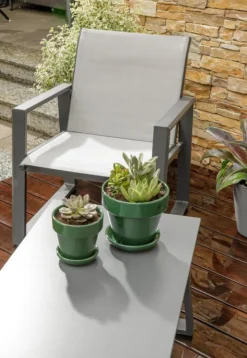 Salon de jardin en aluminium graphite et toile textylène gris perle Alysse - 4 éléments (canapé, table basse et deux fauteuils)