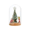 Sapin de Noël décoré vert, or, rouge sous cloche à poser - 25 cm