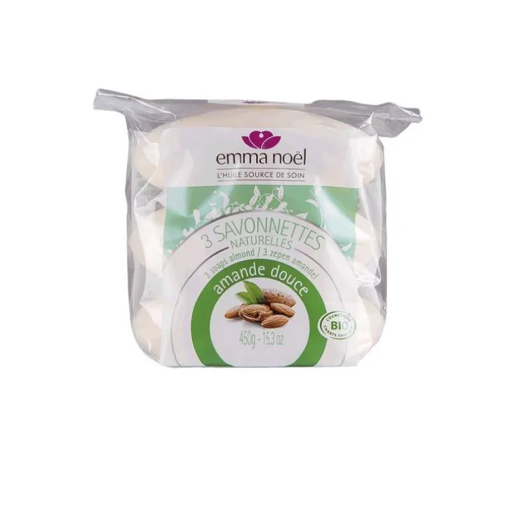Savonnettes à l’amande douce bio en sachets de 3 x 150 g