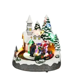 Scène lumineuse Noël train coloris multicolore - 19,5 x 20,5 cm