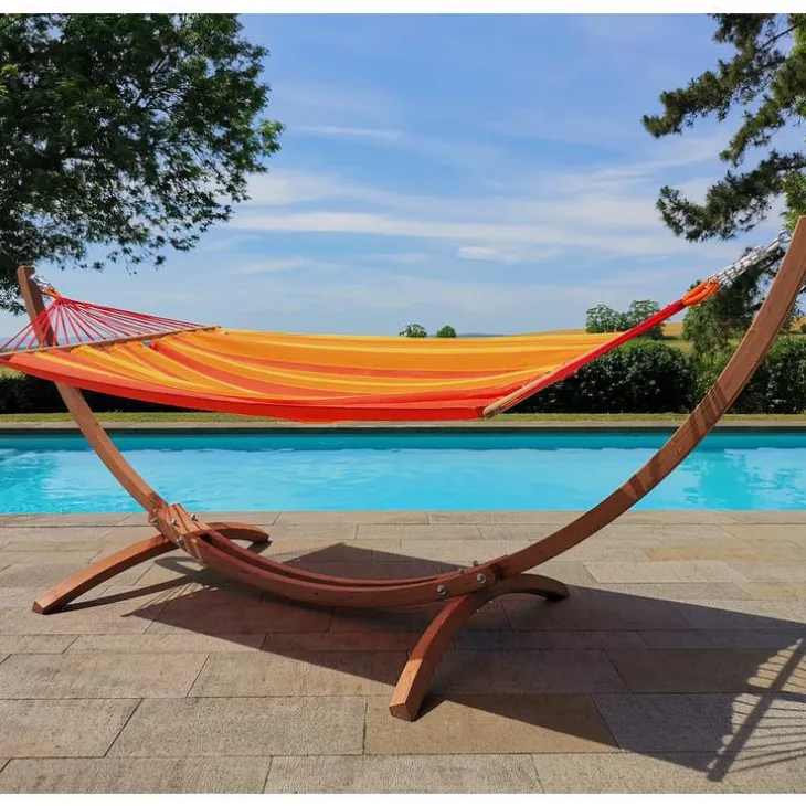 Set support et hamac EsKapade coloris orange Sunny en bois et polypropylène Jobek Hamacs - 323 x 125 x 128 cm