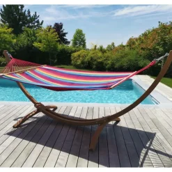 Set support et hamac EsKapade coloris multicolore Fortaleza en bois et polypropylène Jobek Hamacs - 323 x 125 x 128 cm