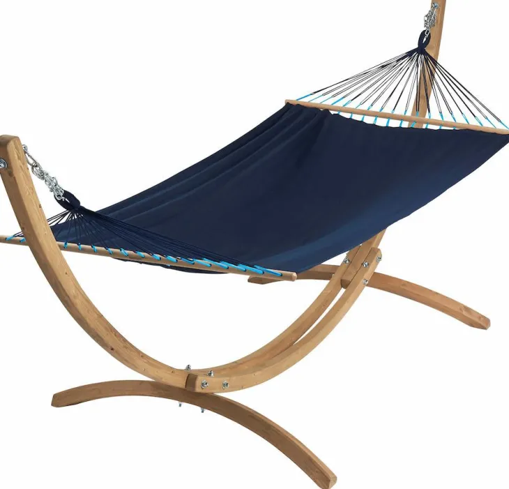 Set support et hamac EsKapade coloris bleu marine en bois et polypropylène certifié FSC® Jobek Hamacs - 323 x 125 x 128 cm