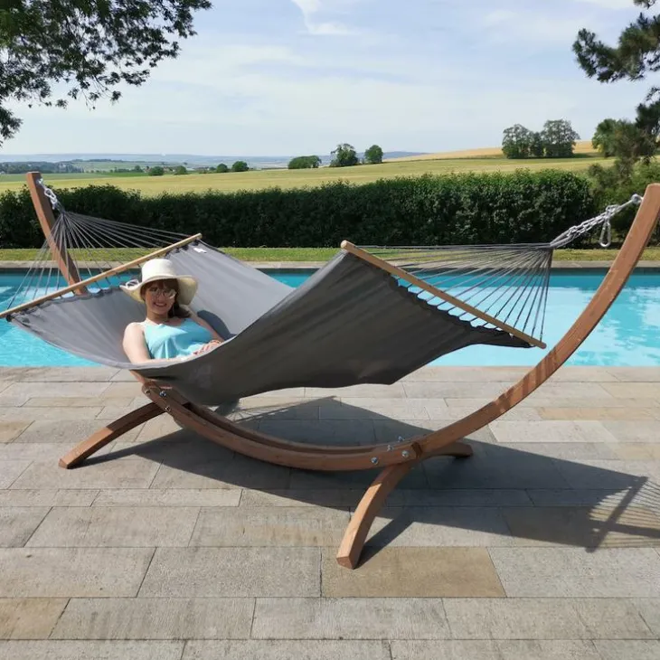 Set support et hamac EsKapade coloris anthracite en bois certifié FSC® Jobek Hamacs - 323 x 125 x 128 cm