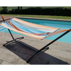 Set support et hamac MetaliK coloris orange bleu en métal et polypropylène Jobek Hamacs - 300 x 100 x 95 cm