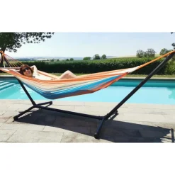 Set support et hamac MetaliK coloris orange bleu en métal et polypropylène Jobek Hamacs - 300 x 100 x 95 cm