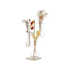 Soliflore en métal doré avec 3 éprouvettes en verre - 18 x 18 x 34 cm