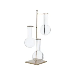 Soliflore en métal doré avec 3 éprouvettes en verre - 18 x 18 x 34 cm