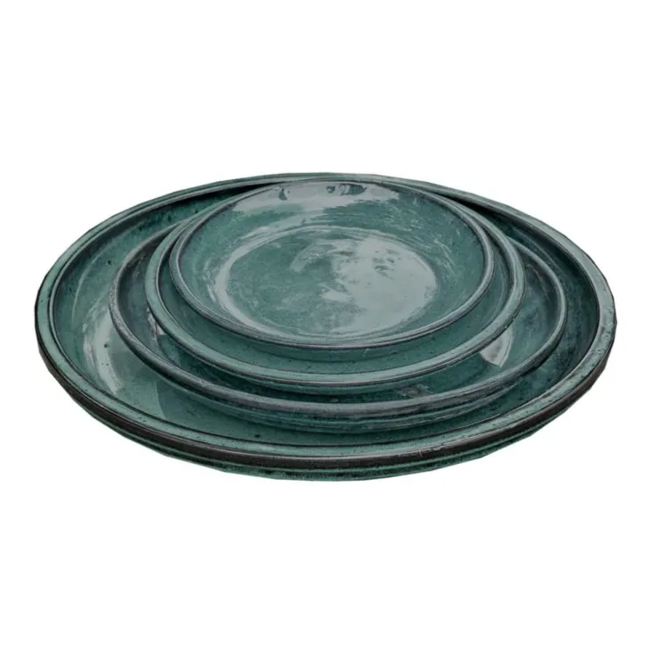 Soucoupe en grès émaillé vert Amande Decolines Littoral - Ø 22 cm