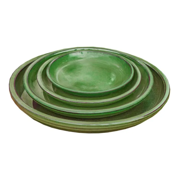 Soucoupe en terre cuite émaillée verte Poterie du Bousquet Costa - Ø 38 x H 3,8 cm