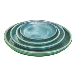 Soucoupe en terre cuite émaillée vert amande Poterie du Bousquet Costa - Ø 32 x H 3,5 cm