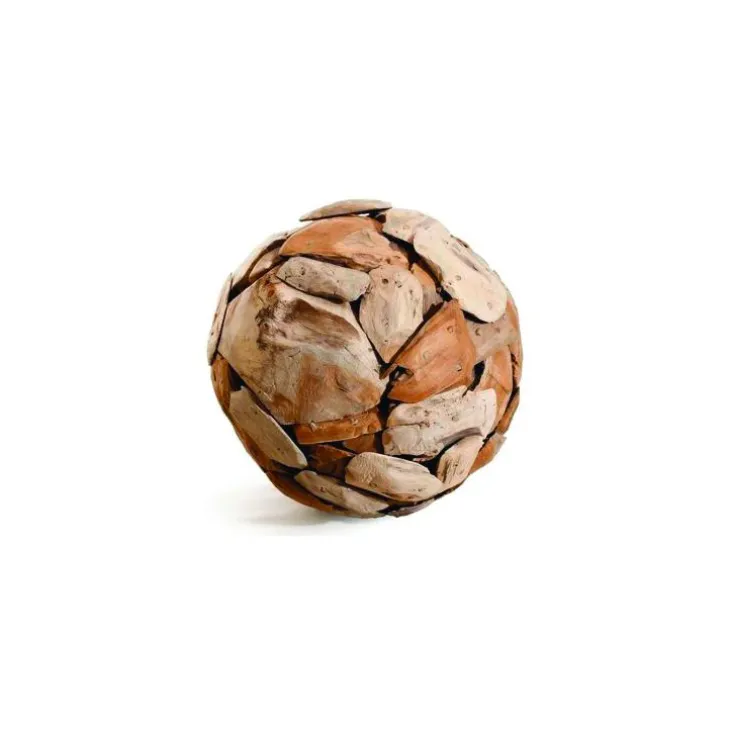 Sphère pour décoration extérieure coloris bois en teck - Ø 40 cm