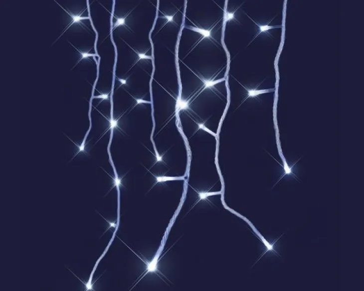 Stalactite lumineuse connectable x3 à 160 LED flash blanc froid sur câble blanc - L 8 m x H 0,54 m