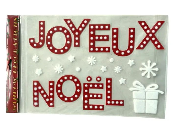 Sticker pères Noël floqués x4 rouge et blanc - 28,5 x 40 cm