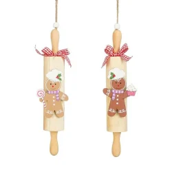 Suspension pain d’épice sur rouleau à pâtisserie en bois FSC - 21 x 5 x 4 cm