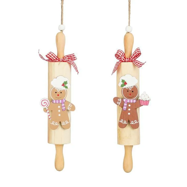 Suspension pain d’épice sur rouleau à pâtisserie en bois FSC - 21 x 5 x 4 cm