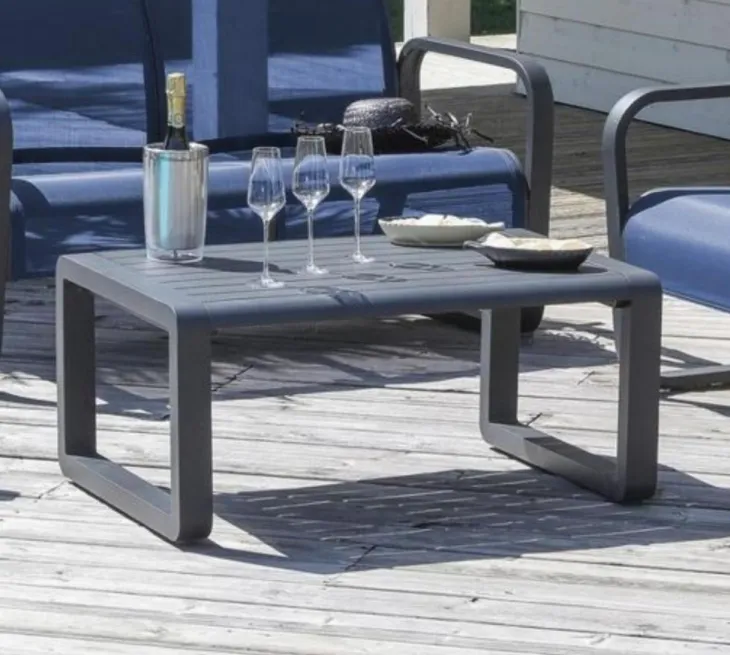 Table basse de jardin en aluminium - Graphite, PROLOISIRS Quenza II - Plateau à lattes