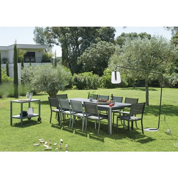 Table Oléron gris orage et ses 2 allonges