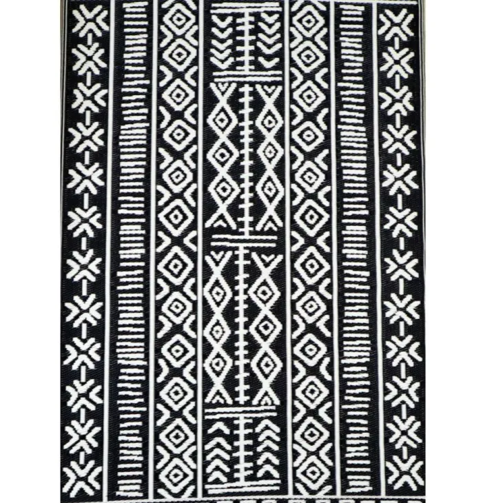 Tapis d'extérieur en polypropylène recyclé noir et crème Ethnique - 270 x 180 cm