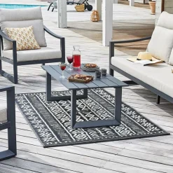 Tapis d'extérieur en polypropylène recyclé noir et crème Ethnique - 270 x 180 cm