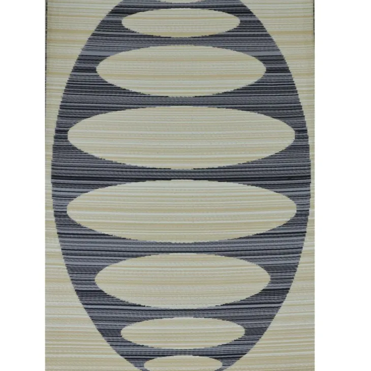 Tapis d'extérieur en polypropylène recyclé noir et beige Ovalie - 300 x 240 cm