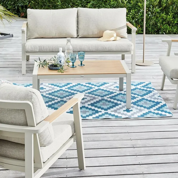 Tapis d'extérieur en polypropylène recyclé bleu Piscine - 180 x 120 cm