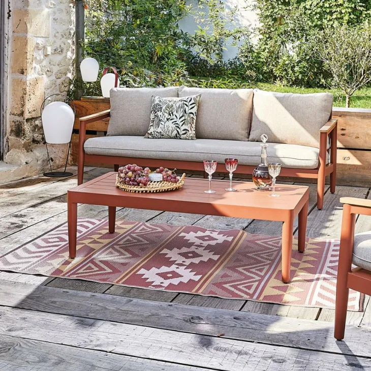 Tapis d'extérieur en polypropylène recyclé Terracotta Aztèques - 150 x 90 cm