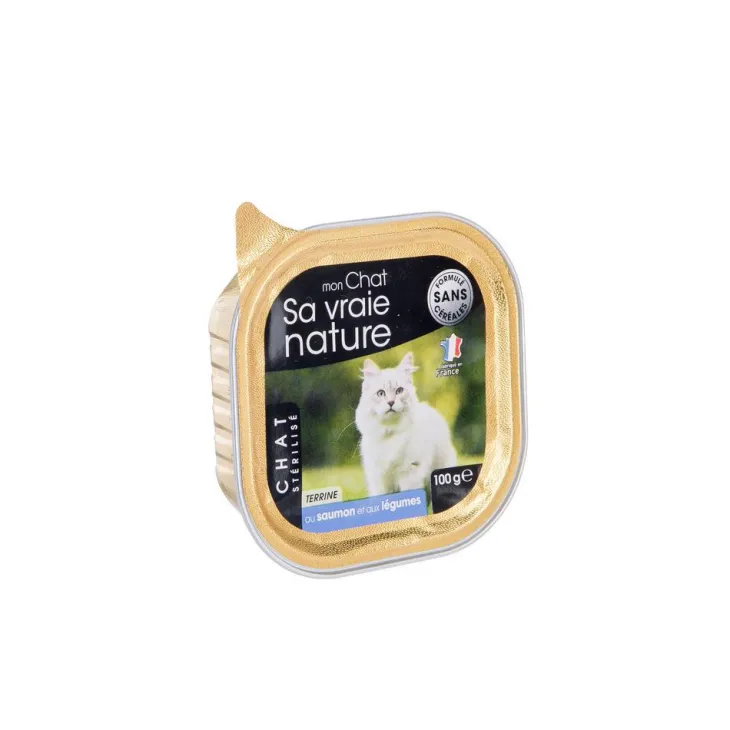 Terrine pour chat stérilisé au saumon et légumes Sa vraie nature - 100 g