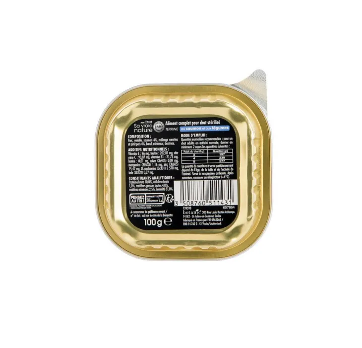 Terrine pour chat stérilisé au saumon et légumes Sa vraie nature - 100 g
