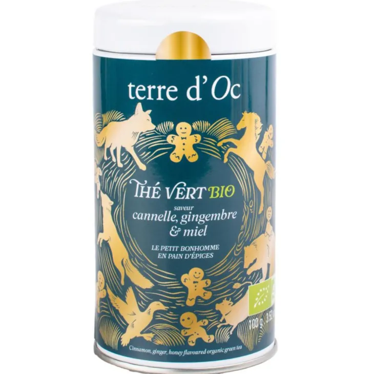 Thé vert gingembre cannelle miel bio Terre d'Oc - 100 g