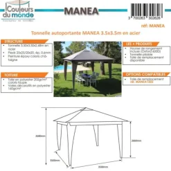 Tonnelle Manea pliable en acier Couleurs Du Monde - 3.5 x 3.5 m