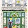 Torchon en coton écru décor façade de caviste Winkler - 48 x 72 cm