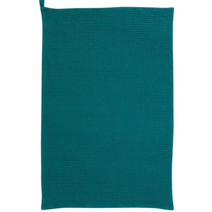 Torchon en tissu coton nid d’abeille uni bleu paon Winkler Mumba - 50 x 70