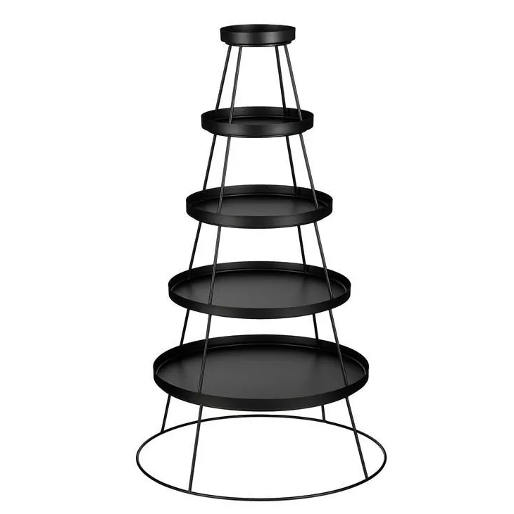 Tour de présentation en métal noir à 5 plateaux - Ø 60 x H 121 cm